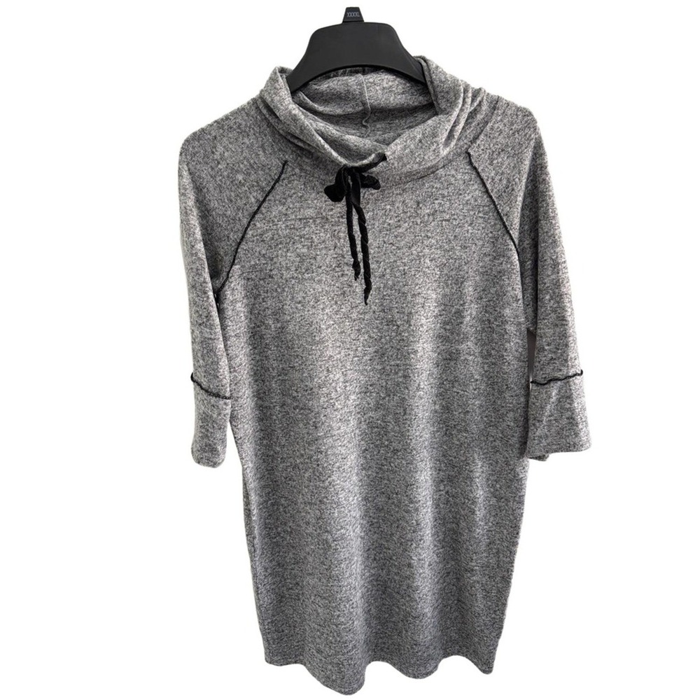 Bobeau Dress Sweater Women's Large Gray Cowl Neck 3/4 Sleeves Knee Warm Cozy